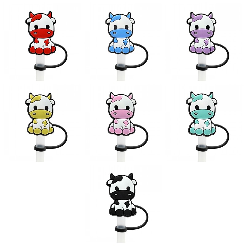 

cute cow straw cover topper silicone accessories cover charms reusable splash proof drinking dust plug decorative DIY your own 8mm straw