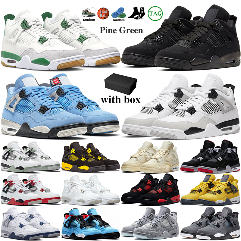 

with 4 box basketball shoes women men military black cat 4s pine green sb oreo red thunder sail university blue cool greys seafoam cactus jack canvas bred mens trainers, White oreo