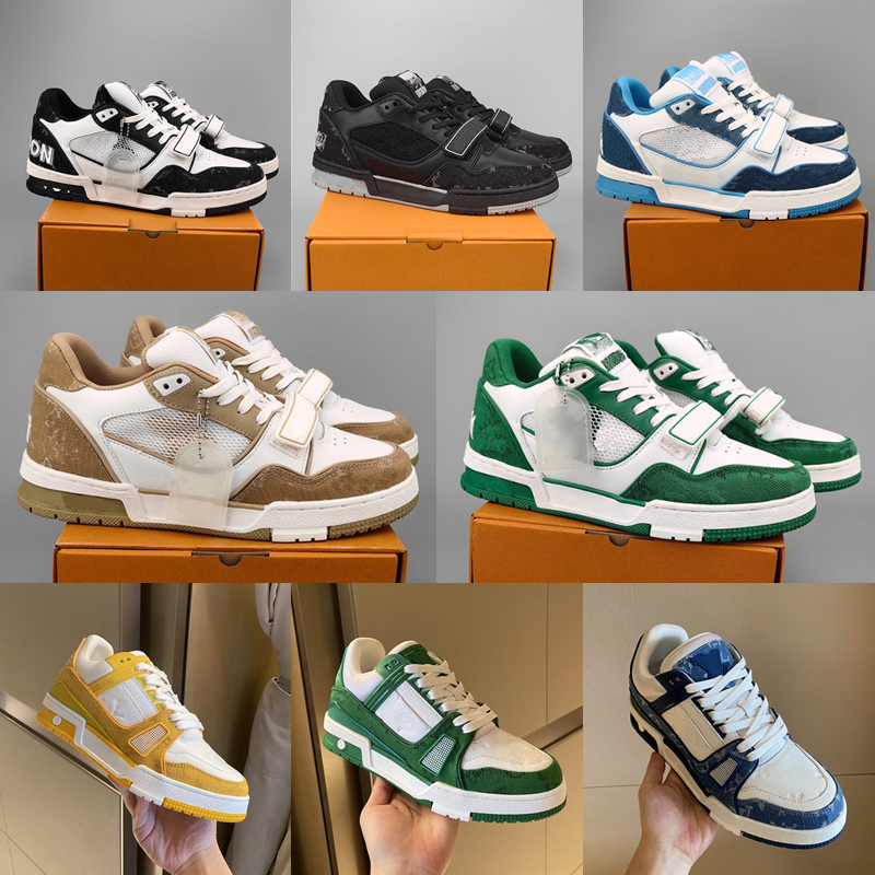 

2023 Designer Sneaker Virgil Trainer Casual Shoes Denim Canvas Calfskin Leather Abloh White Green Red Blue Letter Overlays Platform Low Sneakers Size 36-46