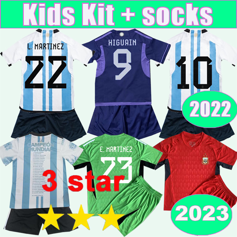 

22 23 Argentina DYBALA Kids Kit Soccer Jerseys National Team 2023 Champion Edition HIGUAIN L.MARTINEZ DE PAUL Home Away Goalkeeper Child Suit Football Shirts, Tz10203 22 23 home no socks