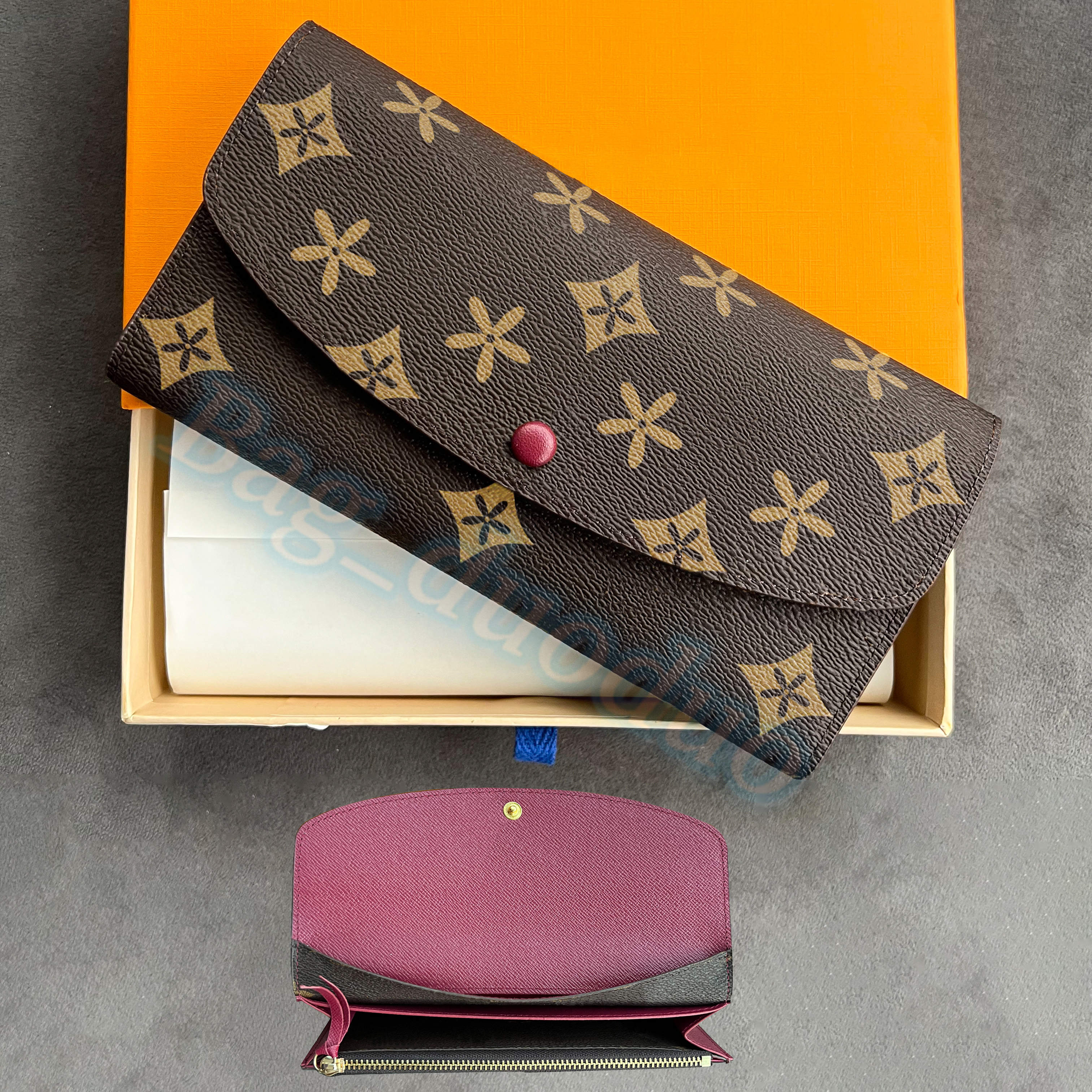 

classic card holders 2023 Women Coin Purses M60697 Emilie long wallet men Purse 4 credit card slots Luxury Designer button Man Wallets cardholder key pouch louiseity, Mon0gram pink