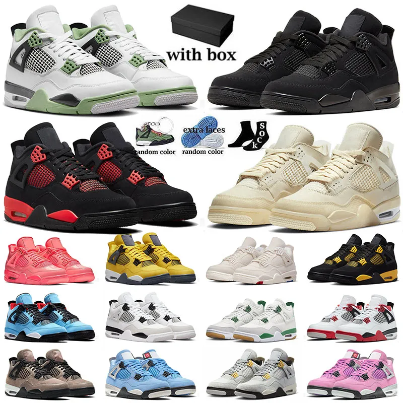 

With Box 4 for Men Basketball Shoes 4s IV Red Thunder Sail Black Cat Seafoam Photon Dust Ts x University Blue Jumpman Mens Women Pine Green Trainers Sneakers jordans, B36 red-metallic 36-47