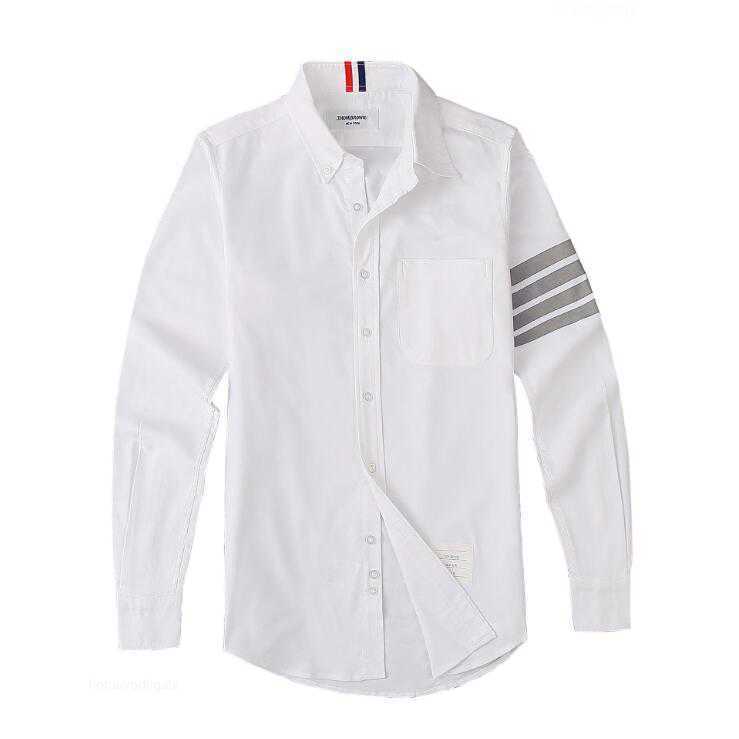 

2023 Fashion TB THOM Brand Shirts Men Slim White Long Sleeve Casual Shirt Turn Down Collar Oxford Fabric Solid Men's Clothing