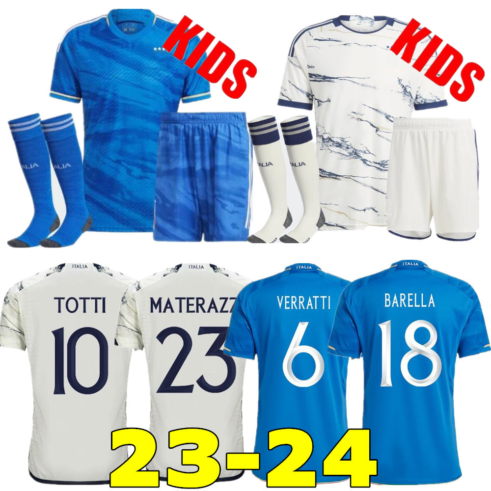

2023 italy soccer jerseys maglie da calcio TOTTI VERRATTI CHIESA Training suit Italia 23 24 football Shirts LORENZO Men set kids kit uniform, Home