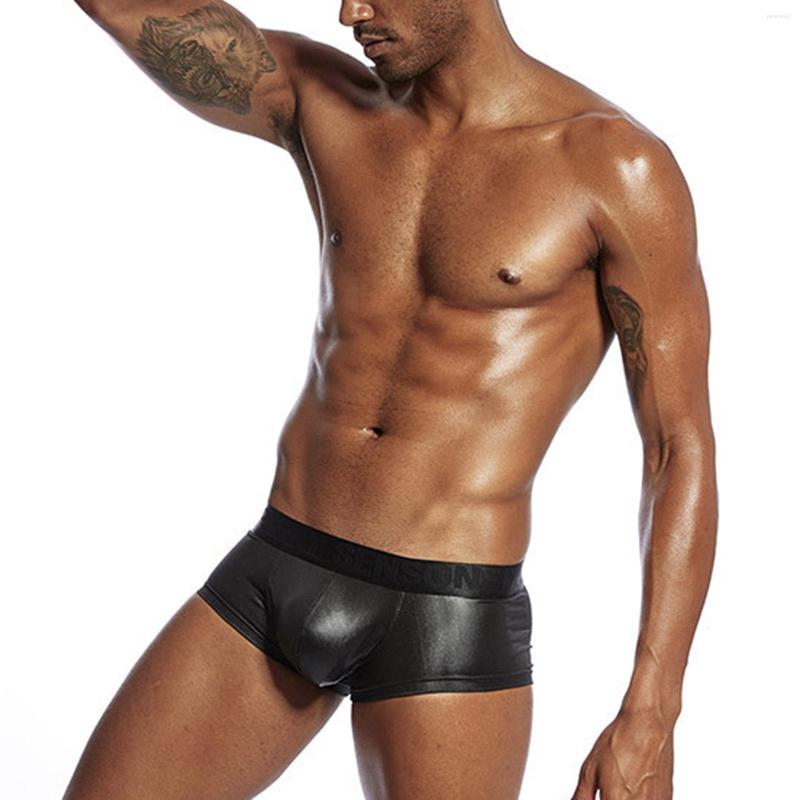 

Underpants Mens Glossy Patent Leather Underwear Lingerie Bulge Pouch Boxer Briefs Low Rise Shorts For Swimwear Beachwear Swimming Trunks, Black