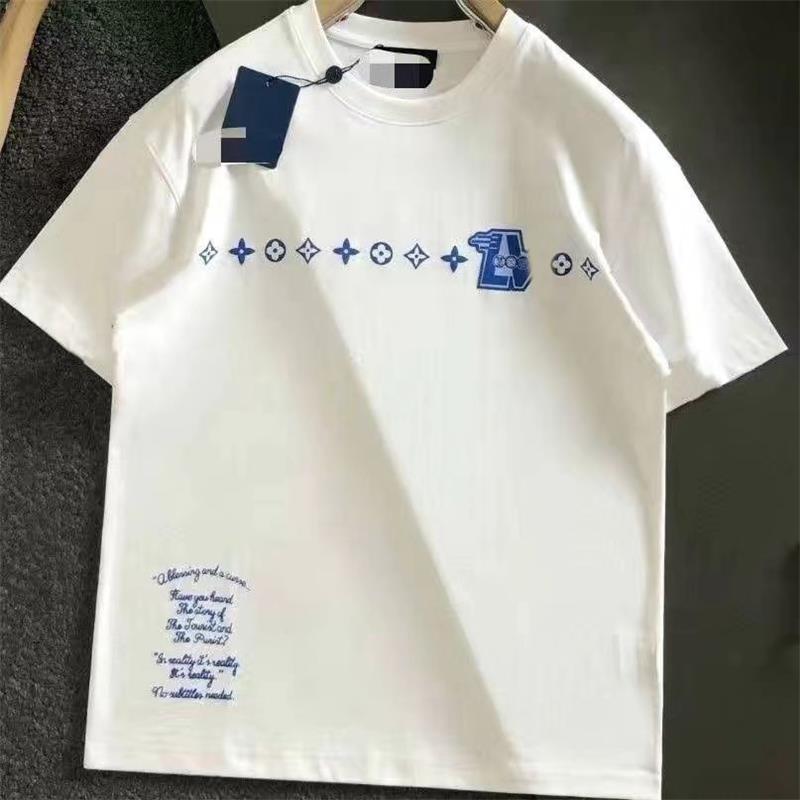 

2023 Summer New Men's Casual Short Sleeve t-Shirt Blue Monogrammed Print Fusion t-Shirt Fashion Luxury Street Clothing for Men and Women, White