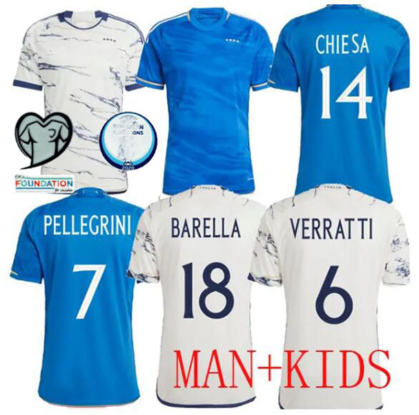 

2022 2023 Italy Soccer Jerseys CHIESA VERRATTI BARELLA Nationals Football Shirt DONNARUMMA jersey Kids Kit League Training Euro Qualifiers home player version, Fan version