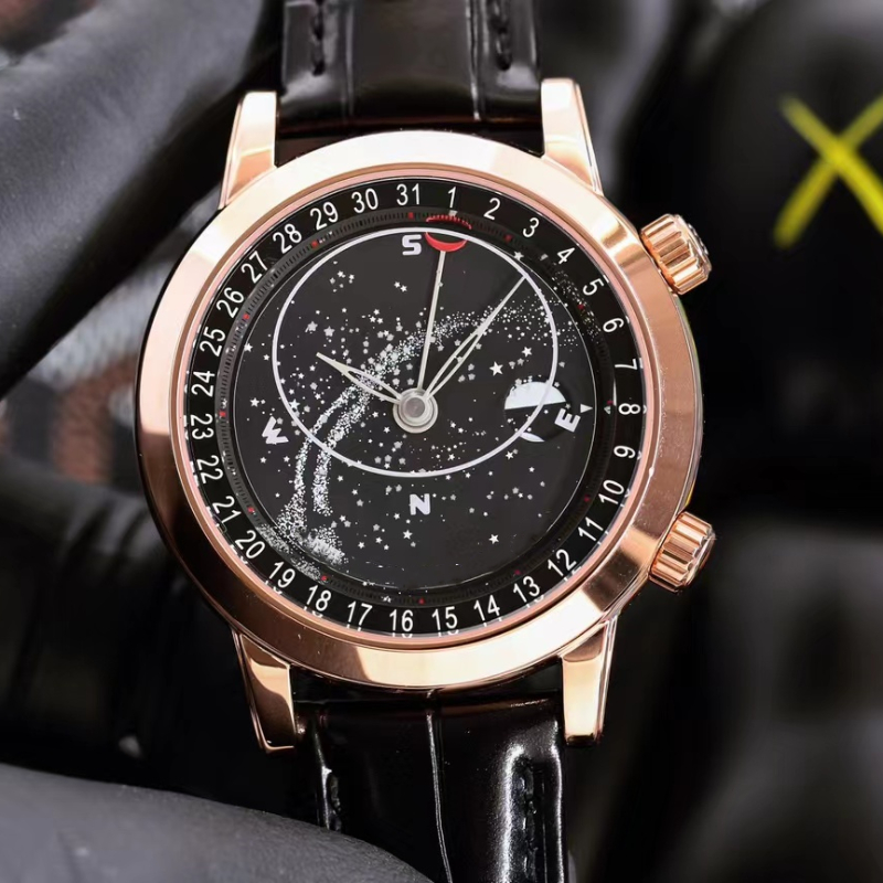 

A fully automatic mechanical luxury watch with a rotating constellation that automatically changes according to the moon's conditions, Orange