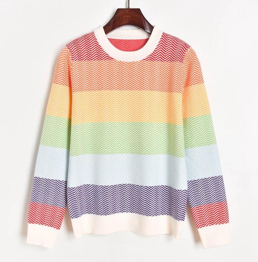 

Women039s Sweaters Rainbow Sweater Women Autumn Winter Contrast Color Striped Long Sleeve ONeck Pullovers Jumpers Sueter Mujer5645670, Beige