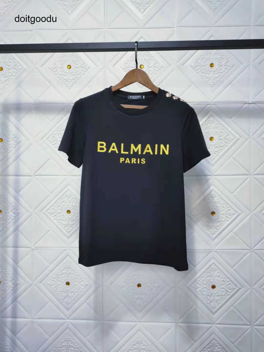 

Ballmmains Spring Summer 2023 New Star Same Shoulder Button Stamping Letter Cotton Short Sleeve t Shirt Couple Style O1W5, Gold buckle with bold white black