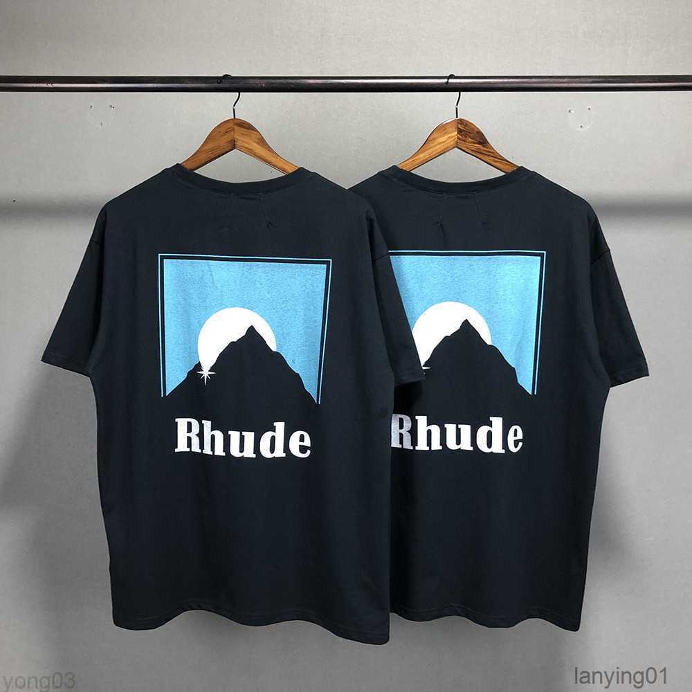 

1ss High Quality Rhude T-shirt Snow Mountain Snake Printed Street Men Short Sleeve Streetwear