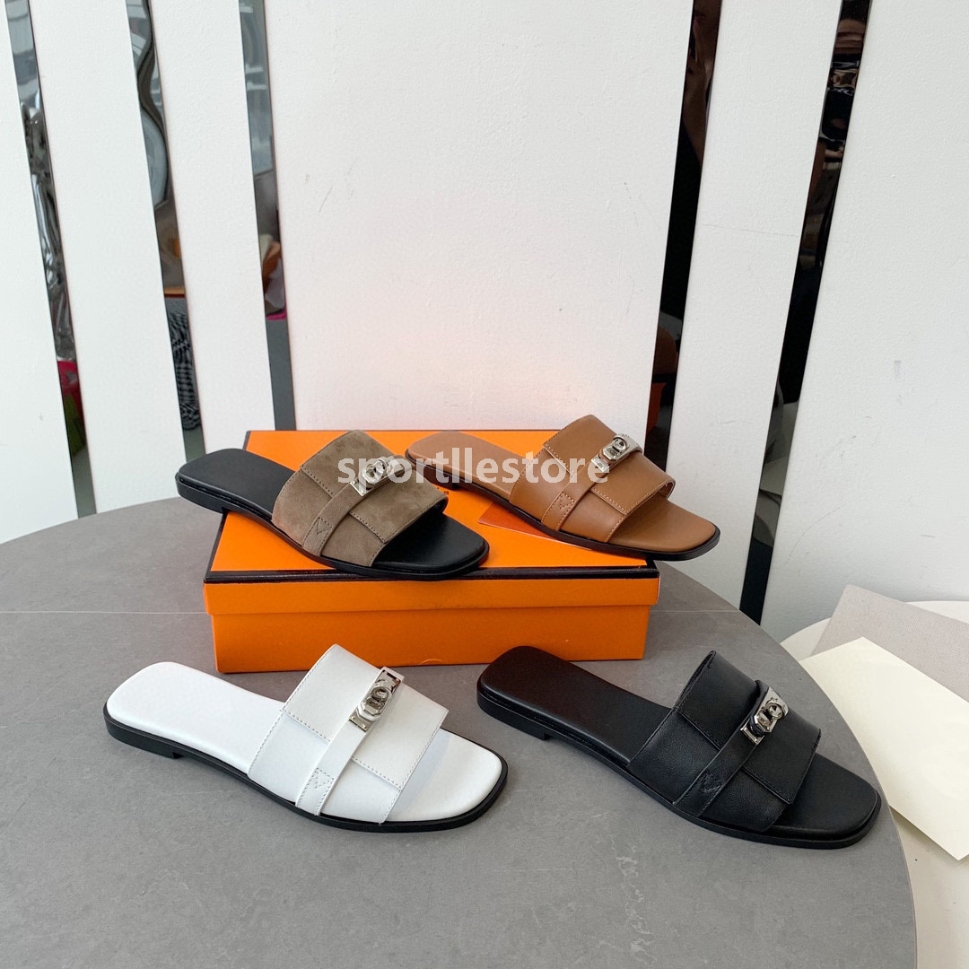 

Giulia Hermee Oran Designer Leather Ladies Sandals Summer Flat Shoes Fashion Beach Women Slippers Letter Drag hermee Hermes