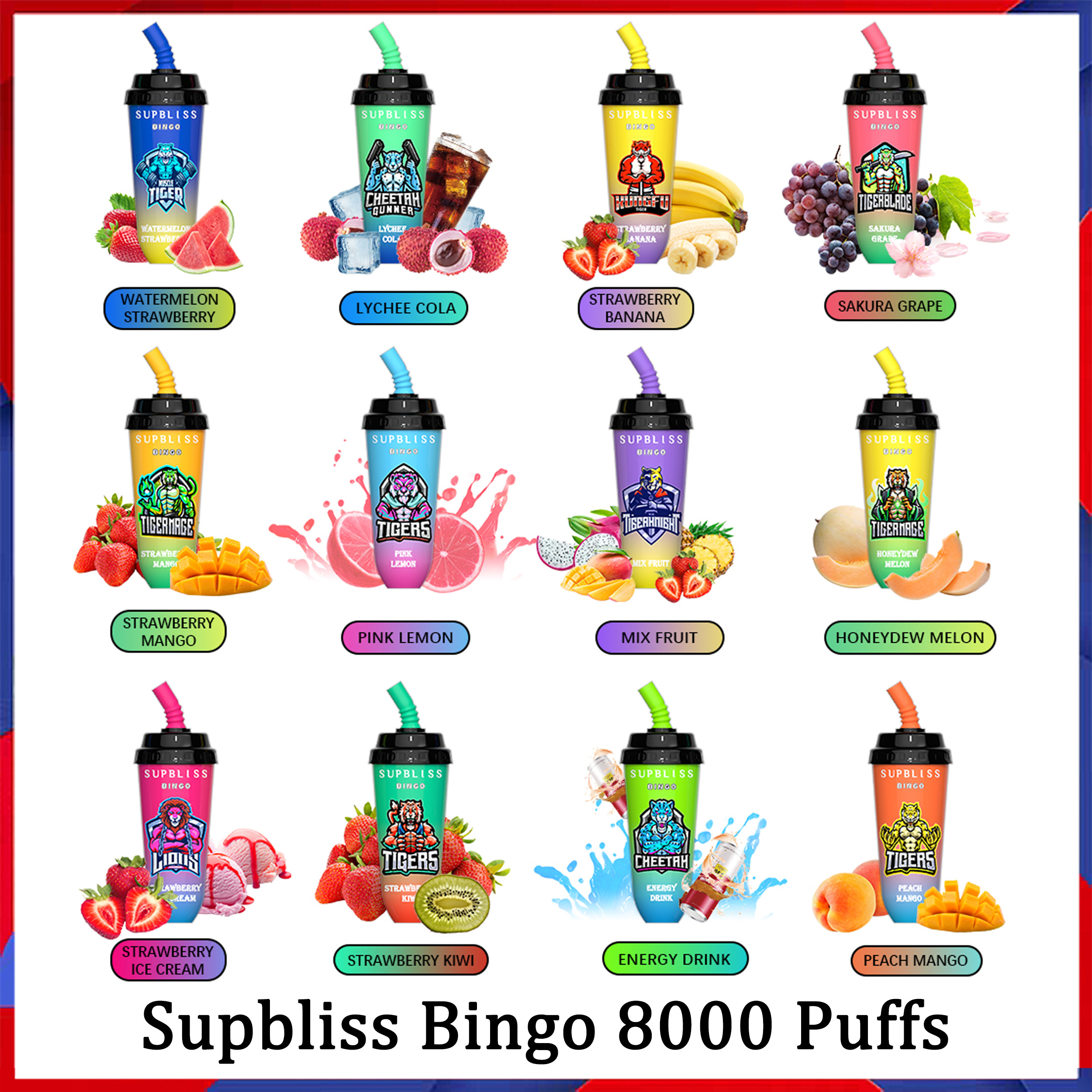 

Original Supbliss Bingo 8000 Puff Vape E Cigarette 600mah Battery 16Ml Prefilled Cartridge Mesh Coil 0% 2% 3% 5% Randm Mini Cup 12 Flavors Available Fast Send