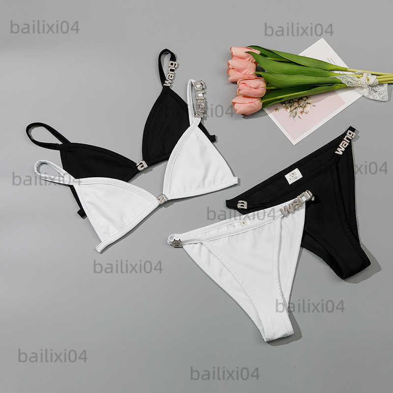 

Bras Sets summer new sexy gathering trackless bikini swimsuit underwear women trend T230323, White trousers