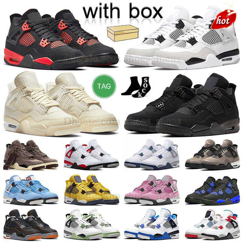 

2023 OG Jordens j 4s with box basketball shoes jumpman 4 retro blackcats ow sail white oreo military black cat red thunder j4, J78 40-47 cavs