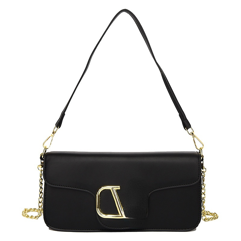 

Women's Evening Bags Leather Crossbody Ins Trend V Chain Bag, Black