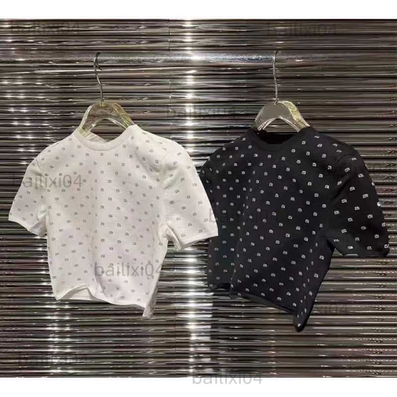 

Women' T-Shirt AW 23 Spring Summer New Rhinestone Letter Print Women Slim Fit Show Umbilical Short Sleeve Top T230323, White