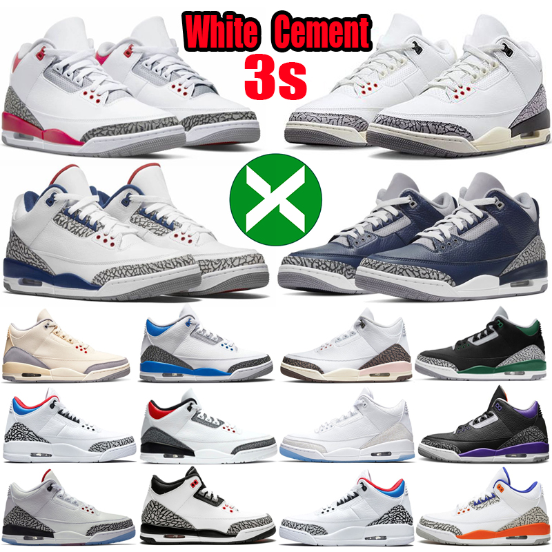 

2023 White Cement Reimagined Men Basketball Shoes Jumpman 3 3s Sneakers Fire Red Cardinal Dark Pine Green Unc Pink Cool Grey Mens Women Sports Trainers Big Size 36-47, #3 pine green 36-47
