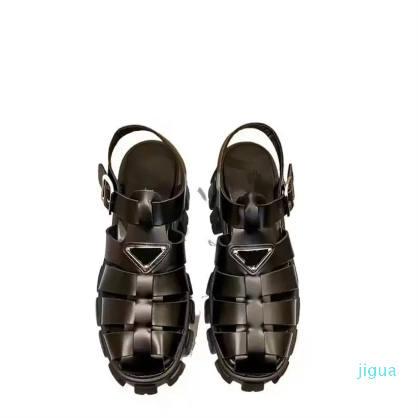 

Designer Lady Leather Sandals Rubber Sandal Womens Fisherman Platform Slides, Black
