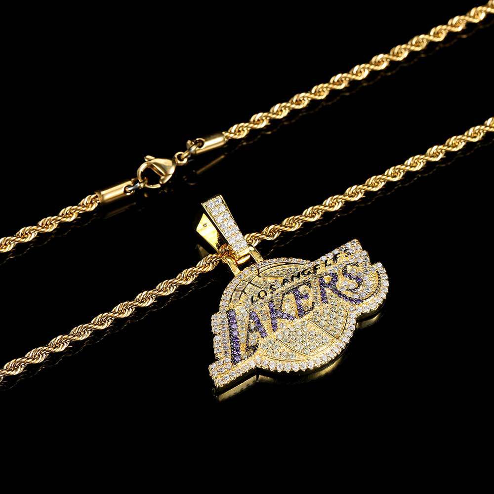 

Lakers Team Pendant Micro Inset Zircon Hipster Personality Fan hiphop Men's necklace