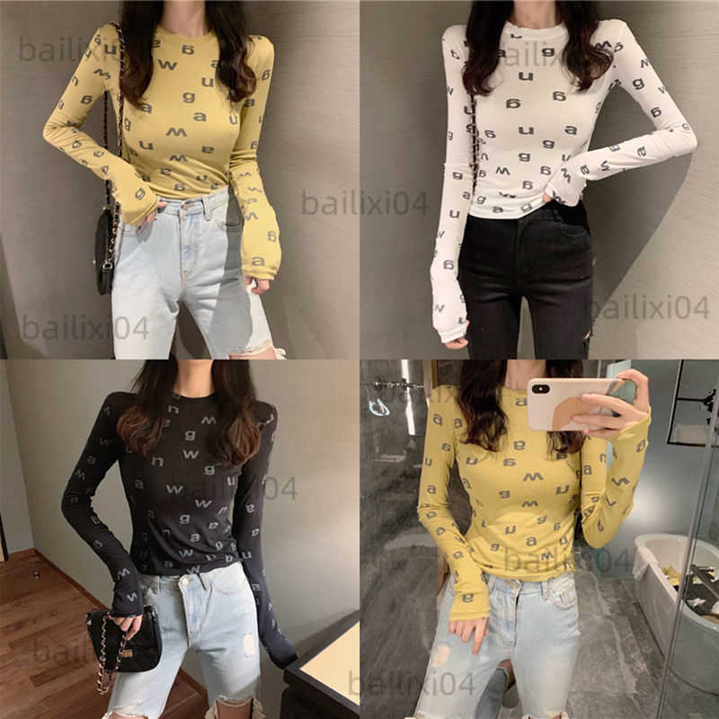 

Women's T-Shirt Cotton Letter Print Long Sleeve 2023 Spring Wear New Slim Fit Versatile Top Fashion T230323, Yellow