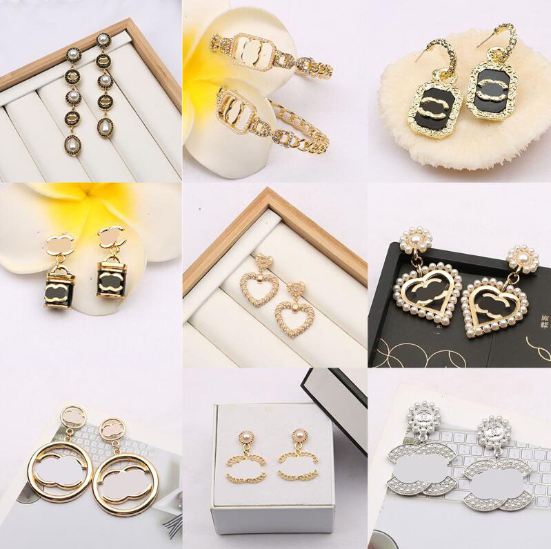 

23ss 20style Luxury Designer Dangle Chandelier Letter Stud 18K Gold Plated 925 Silver Tassel Fashion Women Crystal Rhinestone Pearl Earring Wedding Party Jewerlry