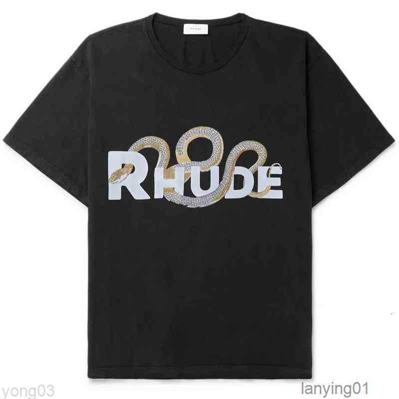 

Men Designer Cotton Rhude Retro Three-dimensional Snake Bone Print High Street Short-sleeved Round Casual T-shirts High-quality, Black