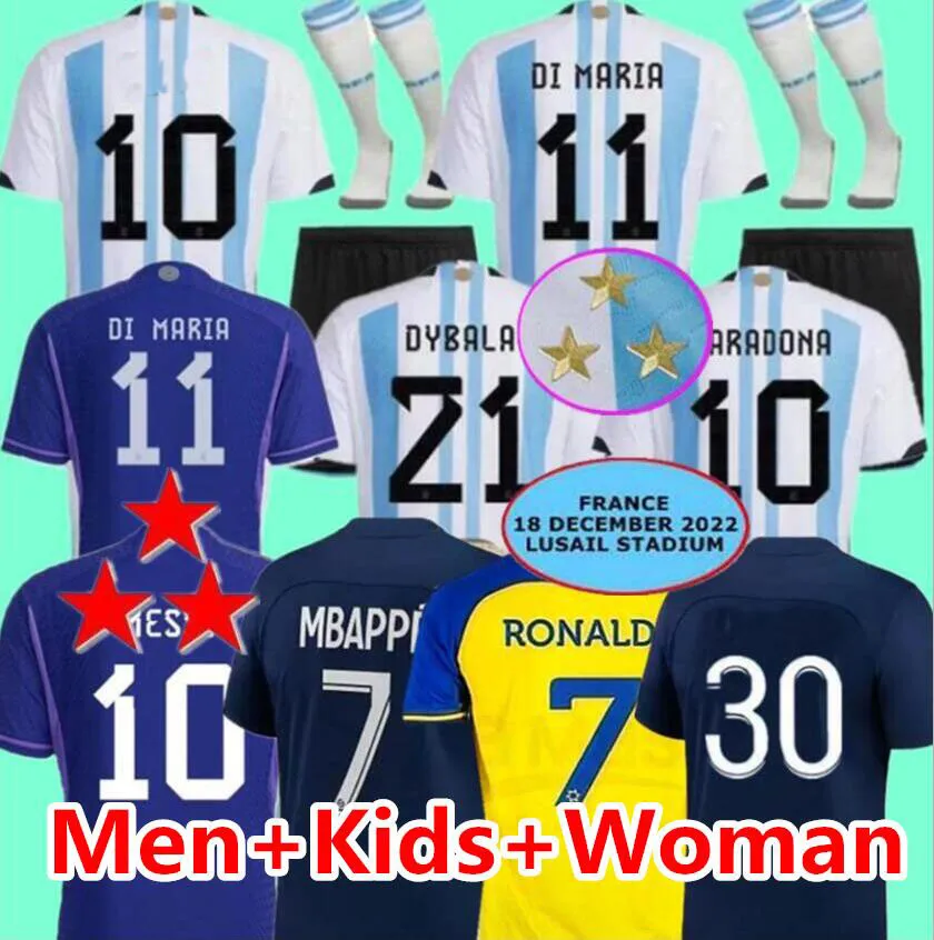 

3 Star 2022 Argentina soccer Jersey ENZO ALVAREZ DYBALA AGUERO MARADONA DI MARIA J. ALVAREZ pre-match Al Nassr FC Ronaldo Men Kids kit football shirt, Away