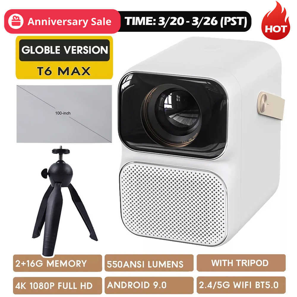 

Projectors Global Version Wanbo T6 Max Android 90 1080P Projector 550ANSI Lumens ElectricFocus 5G WIFI BT50 216GB AI Voice Home Theater Z0323