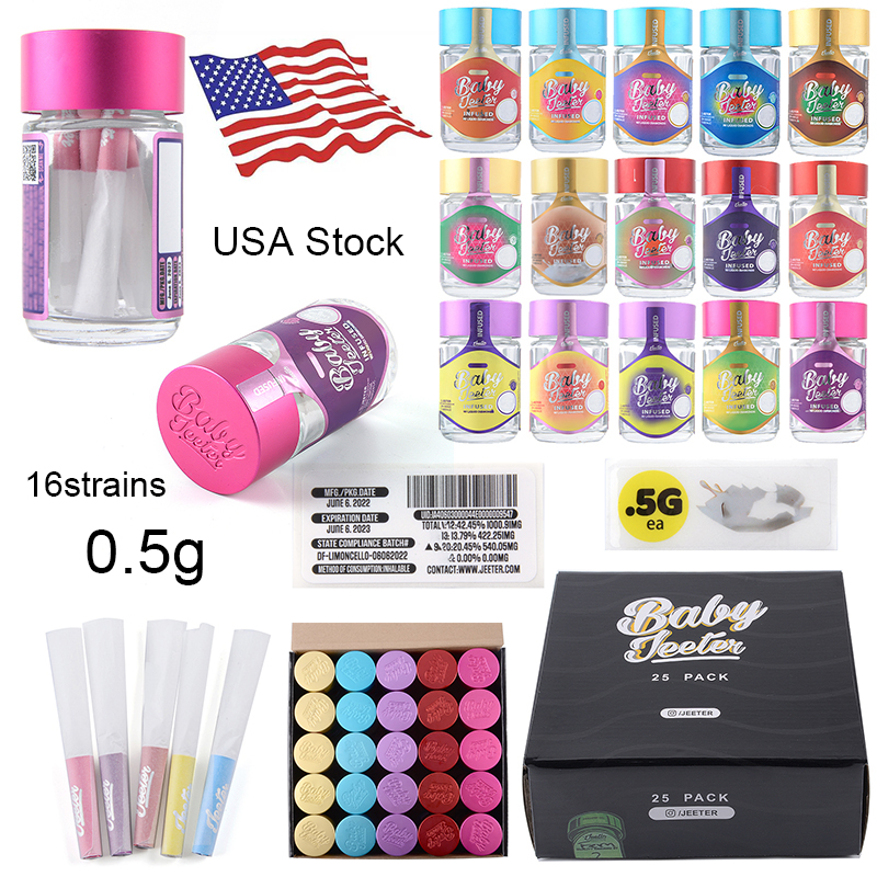 

Usa Warehouse 0.5g Baby Jeeter Infused Accessories 2.5g Glass Jars Wax Container Dry Herb Storages Empty Bottle with Preroll Cone Papers