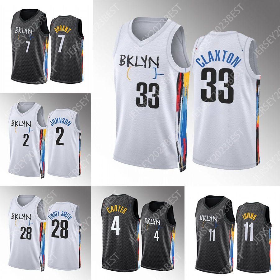 

Custom 7 Durant Basketball Jerseys 28 Finney-Smith 11 Irving 2 Johnson 33 Claxton Black White Jersey 2022 2023 City Men Women Youth, Ivory