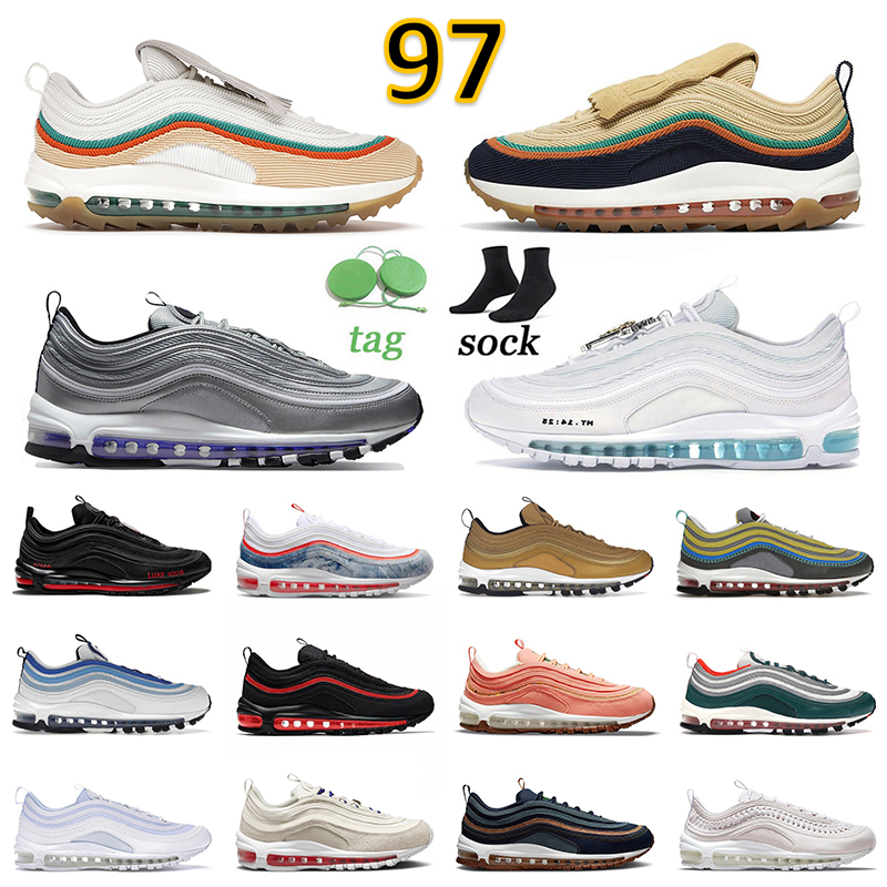 

Sports 97 Sneakers Running Shoes MSCHF x INRI Jesus 97s Silver Purple Bullet Golf NRG Celestial Gold Lucky and Good First Use Golden Bullet Mens Women Trainers Eur 36-45, B32 washed denim 40-45