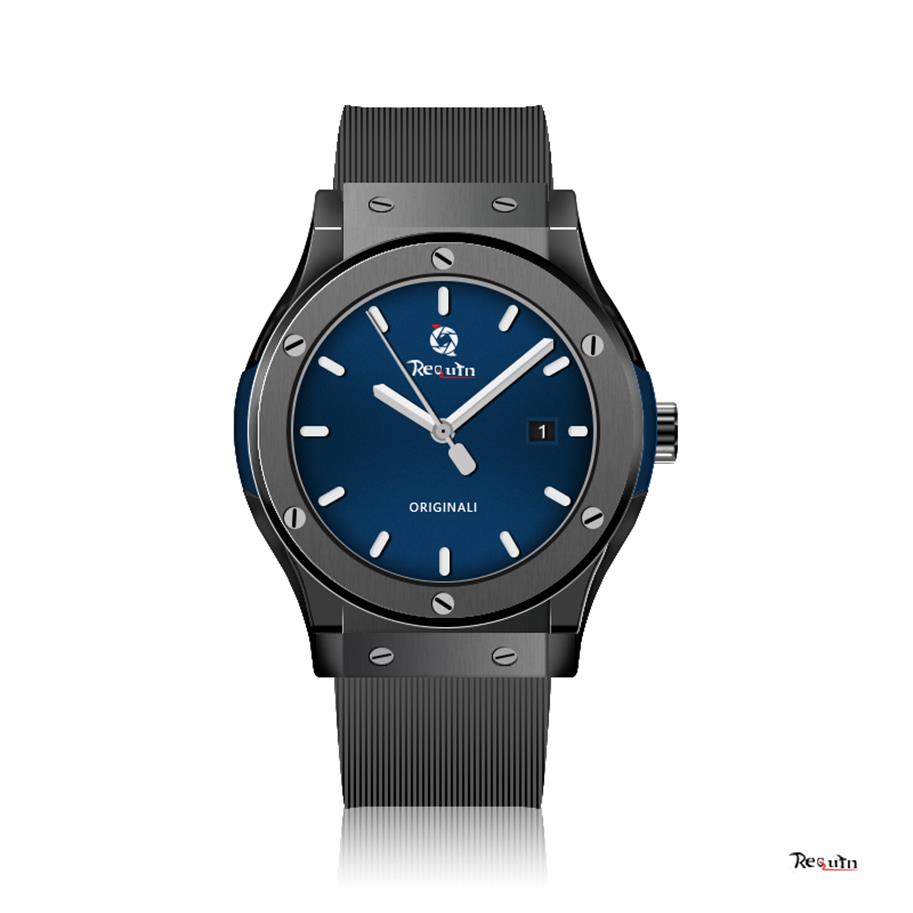 

Luxury Men's Automatic Mechanical Watch Requin NX Black Stainless Steel Case Strap Classic fusion Blue Three-Hand Calendar Fa306s, Multi-color