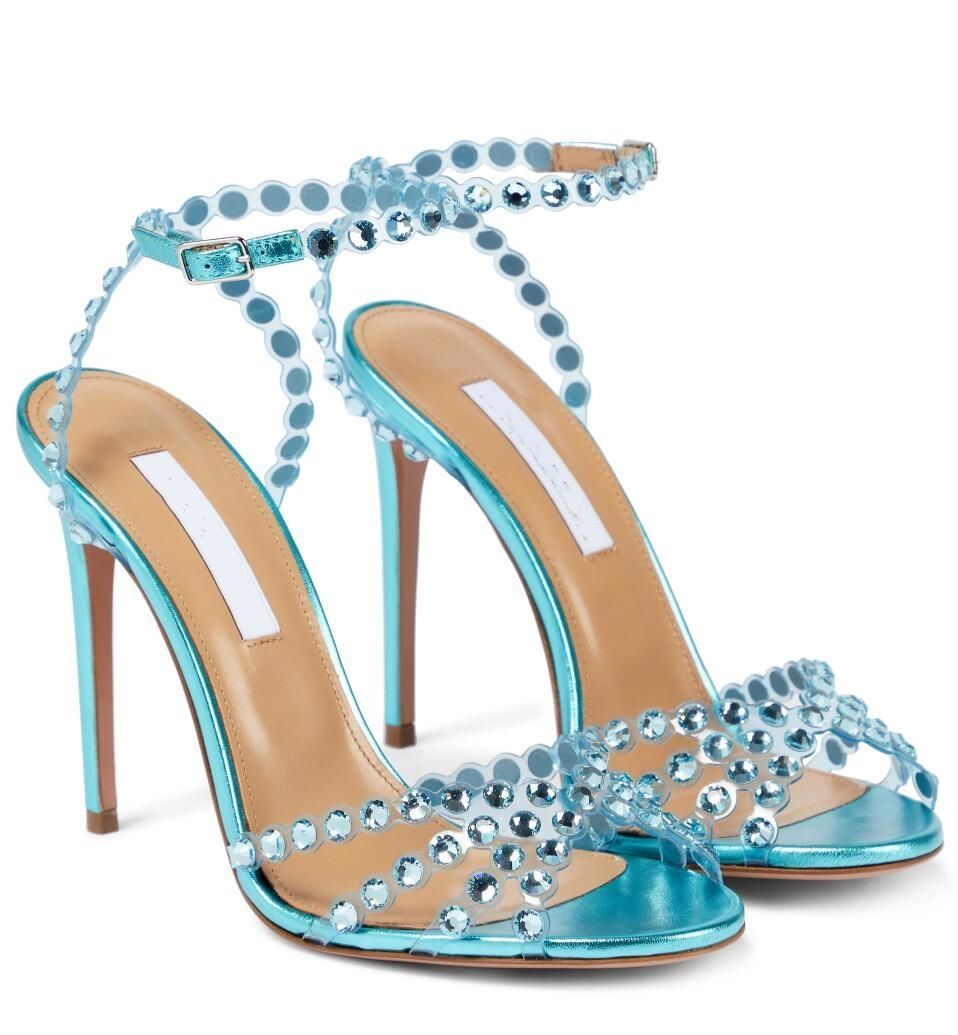 

2023 Summer Brand Women Tequila Sandals Shoe Aquazzuras High Heels Lady Crystal-embellished Dress Bridal Wedding Gladiator Sandalias 35-43 designer sandals shoe, 12