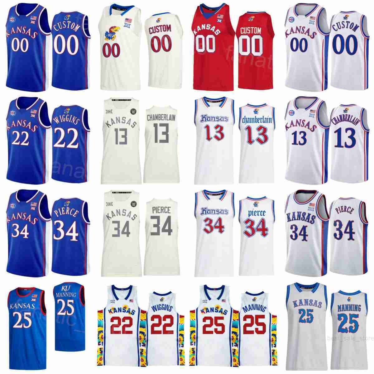 

Kansas Jayhawks College Jerseys Basketball 4 Sherron Collins 25 Danny Manning Wilt Chamberlain 13 Paul Pierce 34 Andrew Wiggins 22 Joel Embiid 21 University Sewn On, White