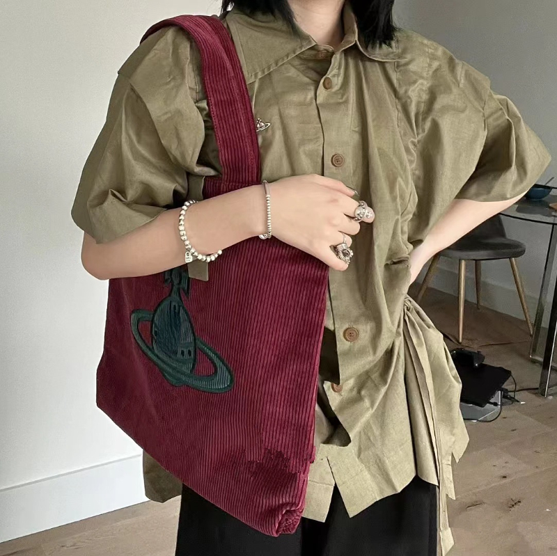 

Large Capacity Women's Bags Shoulder Bag Simple Corduroy Saturn Totes, Black