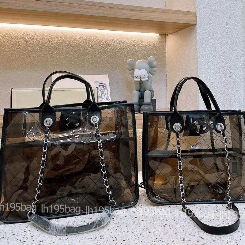 

2023 Fashion Designer Bags Transparent Jelly Tote Channel Bags Ladies Tote Bag One Shoulder Crossbody Large Shopping Bag 2 Piece Set PVC, Black