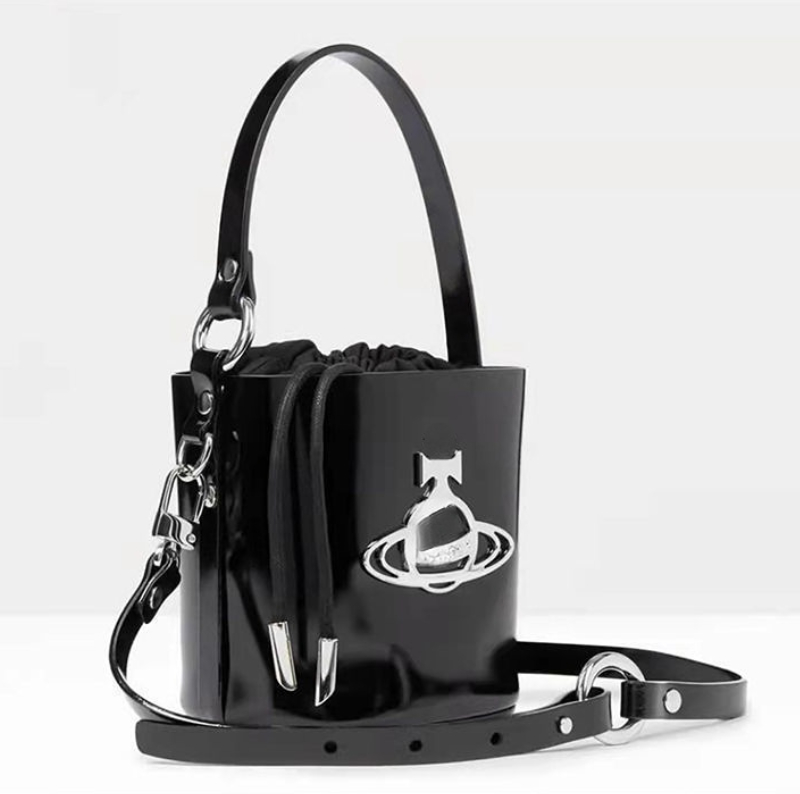 

Women's Bucket Bags Patent Leather Mini Black Crossbody Bag Saturn Buckle