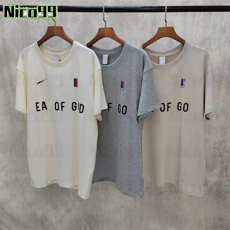 

23ss New t shirt simple letter print pattern cotton round neck loose versatile men and women with the same short sleeved, #02 khaki