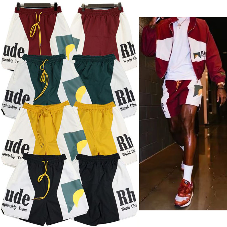 

men shorts summer swim short pant knee length letter printed hip hop high street sports training beach pants mens elastic waist short trousers size S-XL R8355, R8525 green