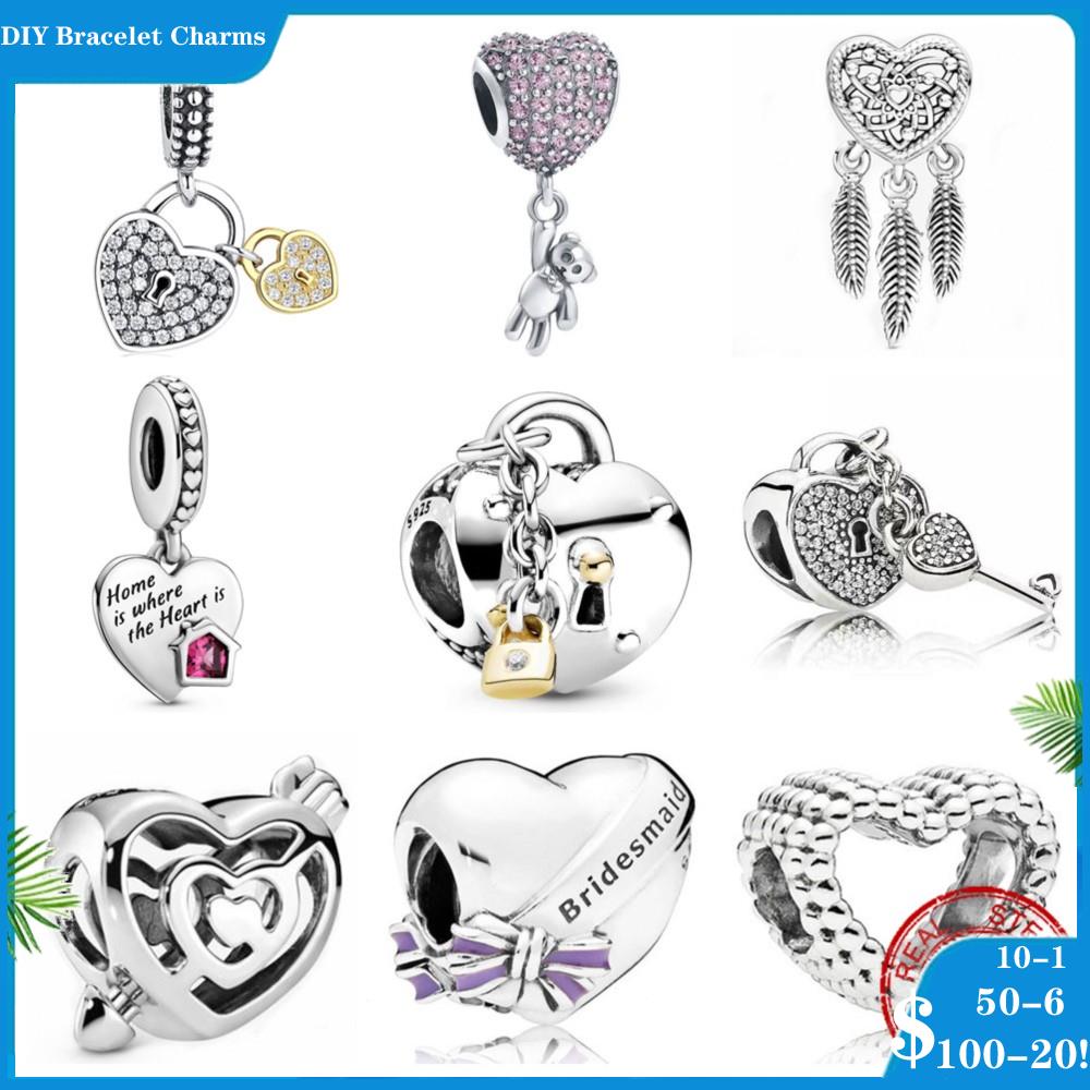 

925 siver beads charms for pandora charm bracelets designer for women Heart bear Love lock Dreamcatcher