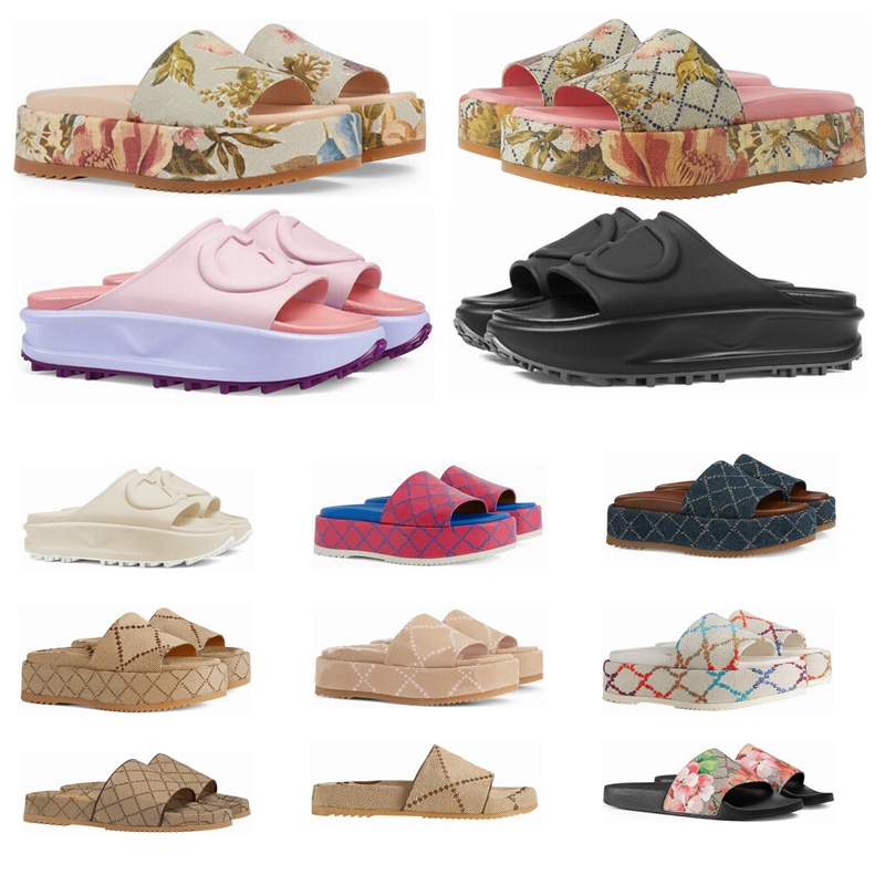 

2023 womens slippers fashion embroidered canvas designer slipper slides slip mens 60mm Canvas covered platform sandals 35-45, 36#35-42