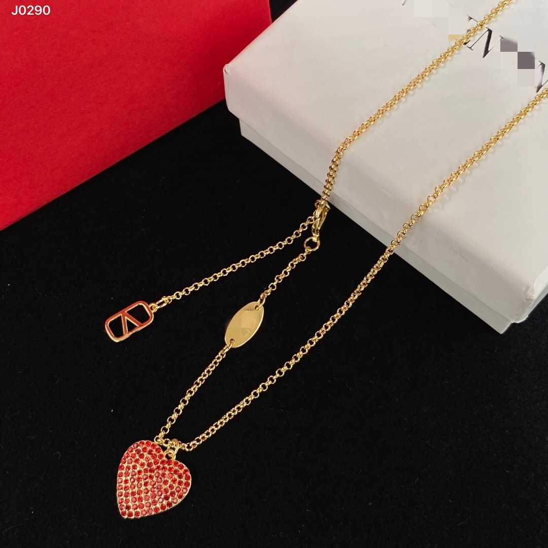 

New style necklace designer for women stud luxury gold heart shape pearl crystal gold double V letter jewelry necklace-2 GS1