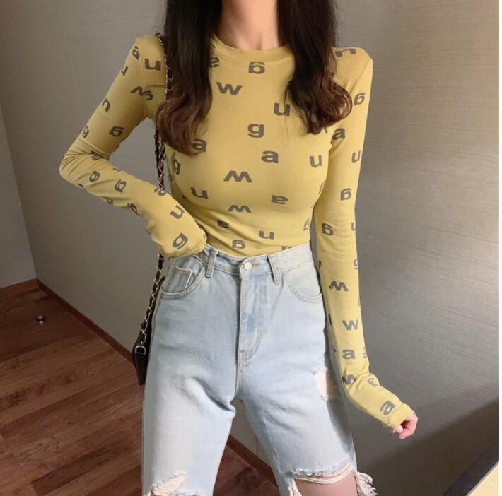 

2023 NEW Women s T Shirt Sexy Bodycon Long Sleeve T shirt Tops for Woman Spring Summer Female Printed letters black Tee Designer Clothing Streetwear clothing, White