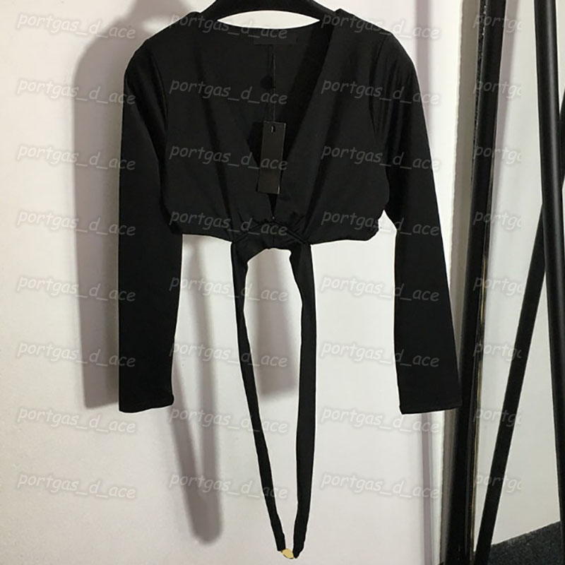 

Designer Women Black T Shirts Sexy V Neck Tops Fashionable Spring Street Style Tops, Black with label *0321