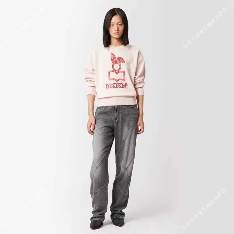 

2023SS Isabel Marant Designer Cotton Fashion Classic Sweatshirt New IS Print Leisure Pullover Sweatshirts Women Loose Long-sleeved Sweater, Light pink