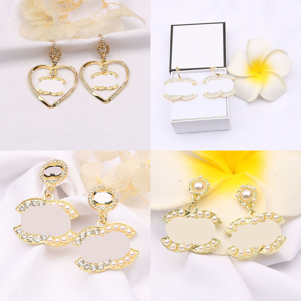 

23ss 20style Luxury Designer Dangle Long Letter Stud 18K Gold Plated 925 Silver Fashion Women Crystal Rhinestone Pearl Earring Wedding Party Jewerlry