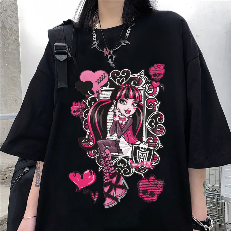 

Womens TShirt Harajuku cartoon gothic print short sleeve Retro Tshirt women tops Summer streetwear Oneck sweet girl tee shirt Y2K Bratz 230323, White1