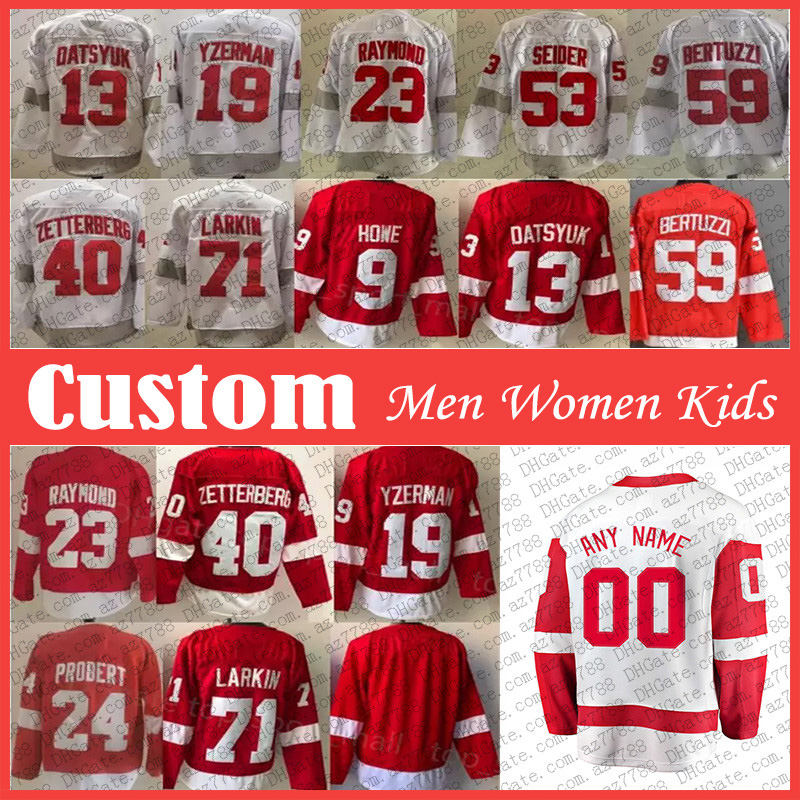 

Dylan Larkin Moritz Seider Hockey Jersey Custom Men Women Kids Detroit Red Wings Ville Husso Lucas Raymond David Perron Michael Rasmussen Gordie Howe Steve Yzerman, Shown