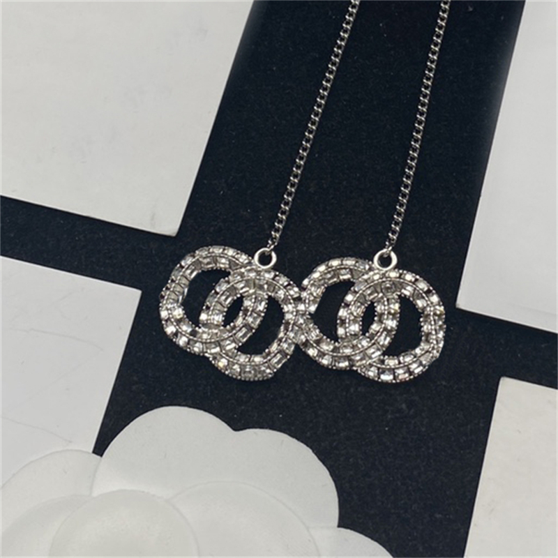 

Luxury Brand Designer Gold Plated Tassel Earrings Rhinestone Crystal Gold Silver Chain Double Letter Pendant Earrings S925 Silver Needle